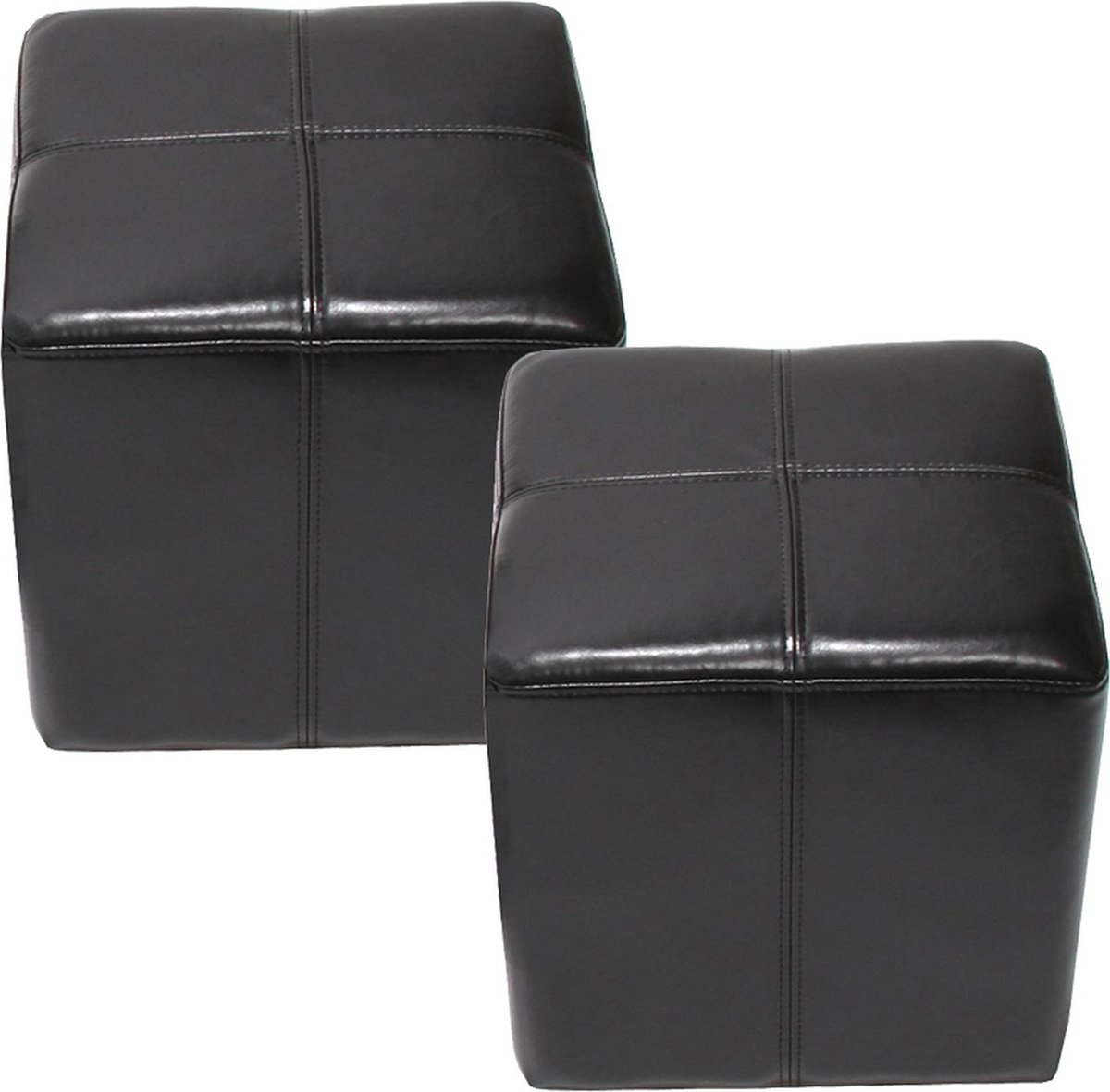 Set van 2 kubuskrukken Onex kruk, leer + kunstleer, 36x36x36cm MVG-gecertificeerd ~ zwart