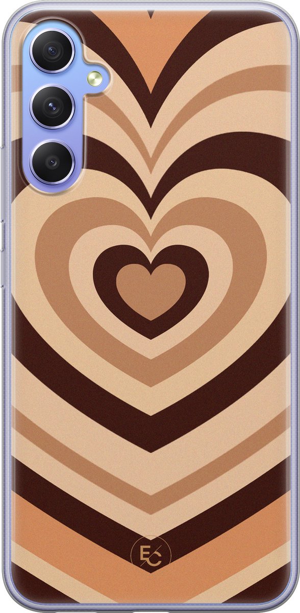 Hoesje geschikt voor Samsung Galaxy A34 - Hart bruin - Soft Case - TPU - Print - Bruin - ELLECHIQ
