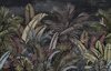 Fotobehang Pattern Wallpaper Jungle Tropical Drawings Of Palms Trees And Birds Of Different Colors With Birds And Black Background - Vliesbehang - 400 x 280 cm