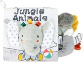 Knisperboekje Jungle Animals - Baby Boekje - Activiteitenboekje Stof - Dieren met Staarten