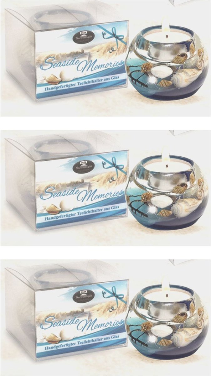 Set van 3 theelichthouders - Seaside Memories - handmade - zee - donkerblauw