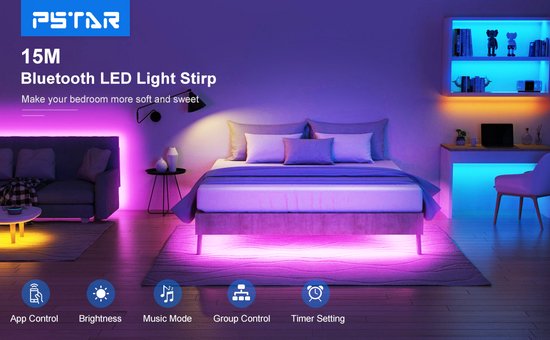 Bande LED 15M - PSTAR Bluetooth RGB LED Strip Siècle des Lumières App  Control Flexible
