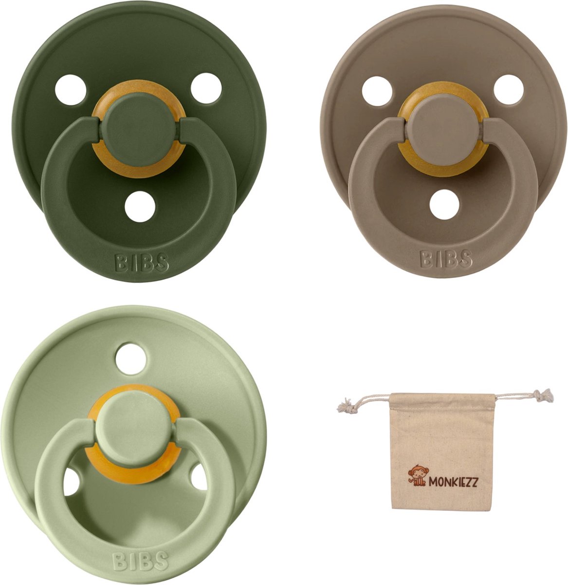 Goedkoopste Bibs fopspeen - maat 2 6-18 maanden - 3 stuks – Hunter Green - Sage - Dark Oak Monkiezz speenzakje
