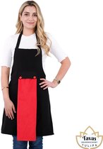 Tulipa zwarte Keukenschort met rode Handdoek Professioneel Verstelbaar Kookschort BBQ Schort Horecakwaliteit Schorten voor vrouwen One Size Fits All