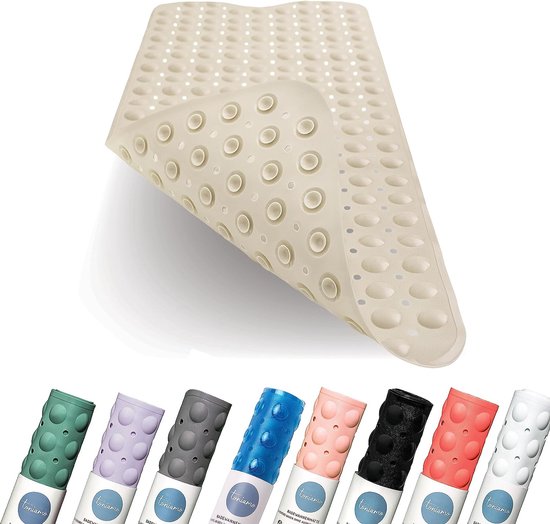 Badmat 100 x 40 cm, antislipmat extra lang in premium kwaliteit, antibacteriële en machinebestendig, badmat, antislip, antislipmat voor de badkuip (zand)