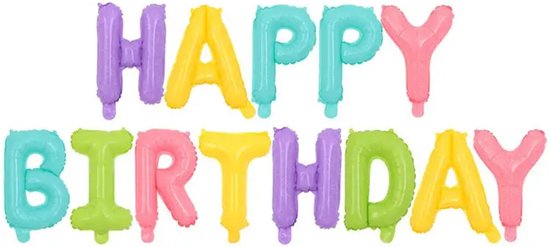Folie ballonnen set Happy Birthday Rainbow macaron mat XL - ballon - happy birthday - ster - hart - macaron - decoratie