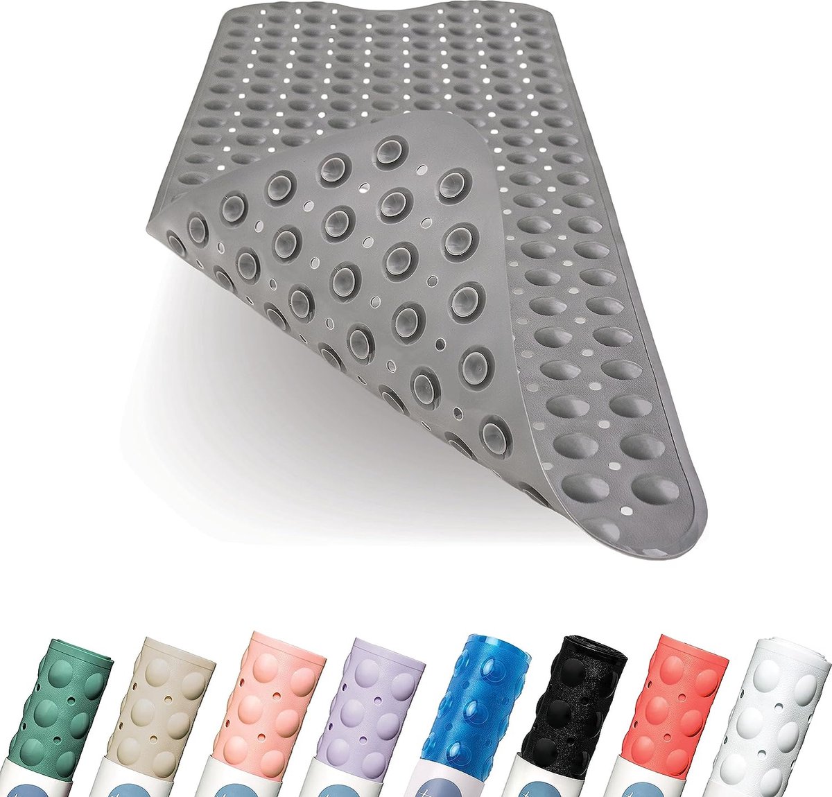 Badmat 100 x 40 cm, antislipmat extra lang in premium kwaliteit, badinleg antibacterieel en machinebestendig, badmat antislip, antislip badmat voor badkuip (grijs)