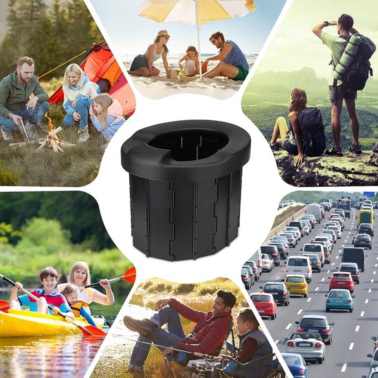 Campingtoilet, draagbaar droogtoilet, draagbaar mobiel toilet, outdoor, camping, toiletten voor onderweg, noodgevallen, auto, reizen, files, wandelen, vissen, picknick (zwart) van Camp — afbeelding 2