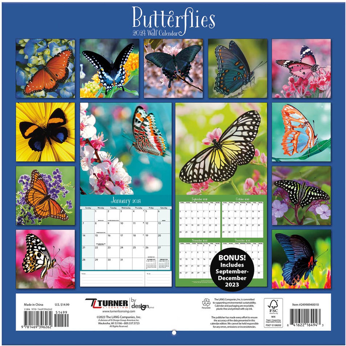 Motif Papillons - Calendrier mural A4 2024