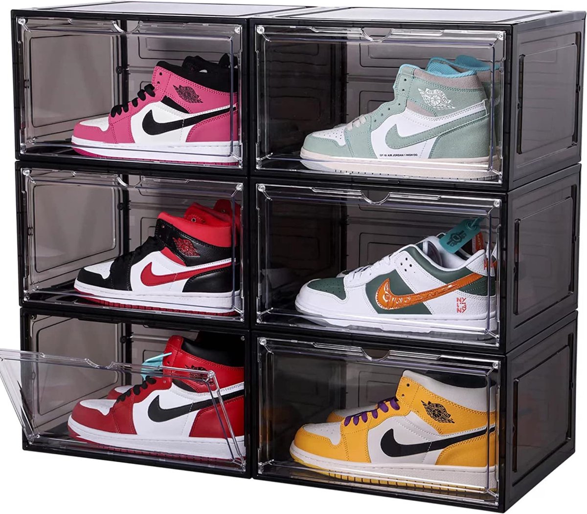 Boîtes à chaussures, empilables, lot de 3, boîte à chaussures avec porte  magnétique, boîte à chaussures, boîte de rangement pour chaussures  transparente, pour chaussures jusqu'à la taille 46 baskets à talons hauts