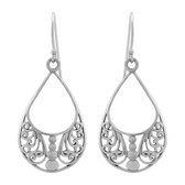 Zilveren oorbellen | Hangers | Zilveren oorhangers, sierlijk opengewerkte druppelvorm