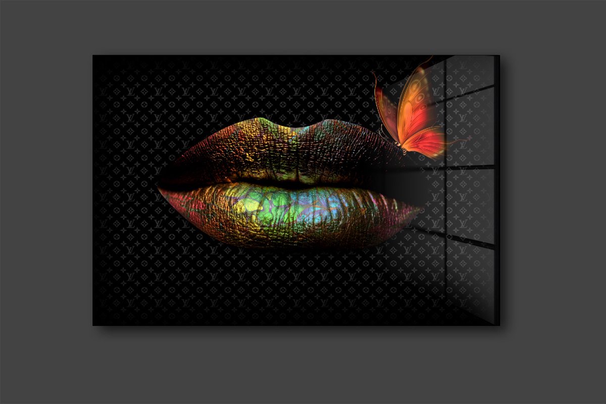 Butterfly on lip schilderij 90x60 cm
