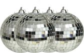 Othmar Decorations discobal kerstballen -4x - zilver -10 cm -kunststof-spiegelbol