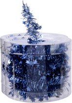 Decoris kerstslinger - 2x st- met sterren - donkerblauw - lametta - 700 cm