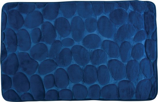MSV Badkamerkleedje/badmat tapijt - kiezel motief - vloermat - marine blauw - 50 x 80 cm - laagpolig