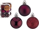 Krist+ kleine kerstballen - 36x stuks - wijn/bordeaux rood - kunststof - 4 cm
