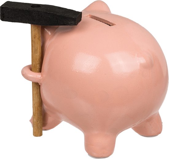 Out of the Blue Spaarvarken - Roze keramiek spaarpot met hamer - 15 cm