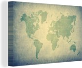 Canvas Schilderij Wereldkaart - Groen - Wereldbol - Aarde - Schilderijen op canvas - 30x20 - Muurdecoratie
