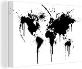 Canvas Wereldkaart - 120x80 - Wanddecoratie Wereldkaart - Inkt - Zwart - Wit - Kinderen - Jongens - Meisjes