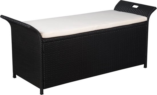 vidaXL - Opbergbankje - met - kussen - 138 - cm - poly - rattan - zwart