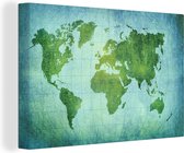 Canvas Wereldkaart - 90x60 - Wanddecoratie Wereldkaart - Perkament - Groen - Kindje - Jongens - Meisjes