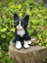 Kat zittend klein zwart 20 cm hoog - kat - kitten - polyester - polyresin - polystone - hoogkwalitatieve kunststof - decoratiefiguur - interieur - accessoire - voor binnen en buiten - cadeau - geschenk - tuinfiguur - tuinbeeldje - tuindecoratie