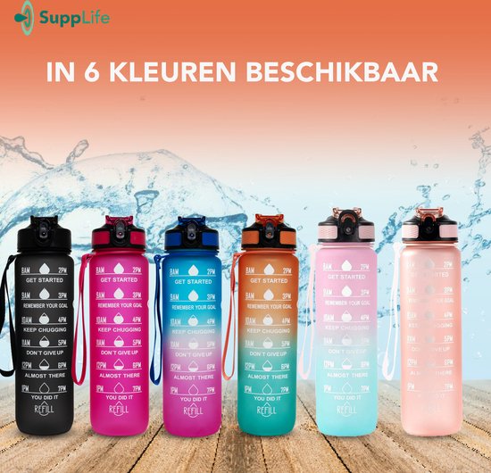 Supplife Bidon - 1 Liter - met Rietje - BPA Vrij - Roze - Inclusief Schoonmaakborstel - Supplife