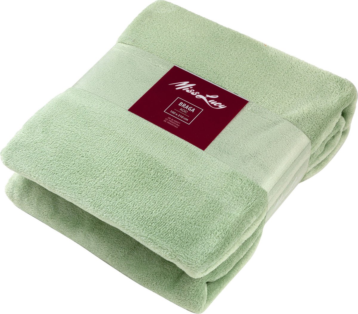 Miss Lucy Braga plaid/woondeken effen mint groen 160 x 210 cm - Deken - Woonaccessoire - Fluweel zacht