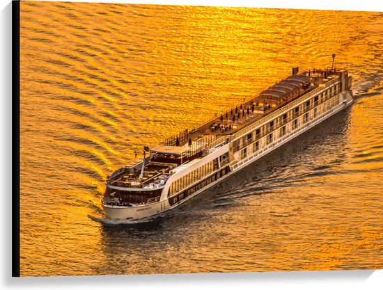 Canvas - Toeristenboot op het Water tijdens de Zonsondergang - 100x75 cm Foto op Canvas Schilderij (Wanddecoratie op Canvas)