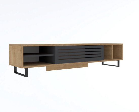 Tv-meubel Ray zwart/rustiek eiken 180 cm