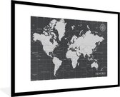 Fotolijst incl. Poster - Wereldkaart - Zwart - Wit - Wereld - 120x80 cm - Posterlijst