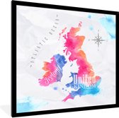 Fotolijst incl. Poster - Engeland - Wereldkaart - Kleuren - 40x40 cm - Posterlijst