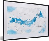 Fotolijst incl. Poster - Wereldkaarten - Japan - Waterverf - 60x40 cm - Posterlijst