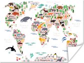 Wereldkaart - Kinderen - Dieren - 40x30 cm - Poster