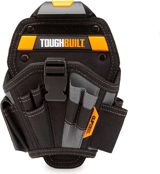 Support à outils noir avec détails orange et gris, montrant le logo TOUGHBILT et une boucle.