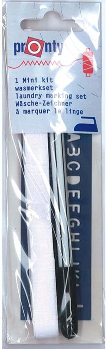 Pronty wasmerkset - instrijkbare merkjes voor wasvoorschrift - zelfgemaakte kleding - 3 m merkband - permanent marker en sjabloon