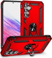 Magnetisch Hoesje Geschikt voor Samsung Galaxy A54 | Kickstand Back Cover met Standaard | Telefoonhoesje met Ring | Beschermhoes met Magneet voor Auto Houder Rood