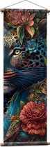 Textielposter - Luipaard met Vacht van Kleurrijke Bloemen - 40x120 cm Foto op Textiel