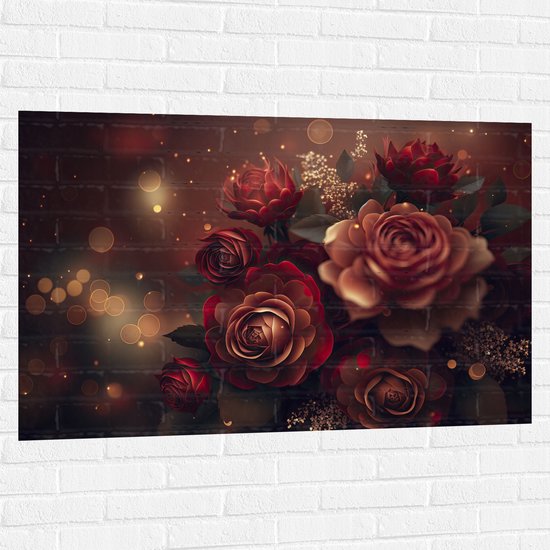 Muursticker - Magisch Rood Bloemenboeket - 120x80 cm Foto op Muursticker