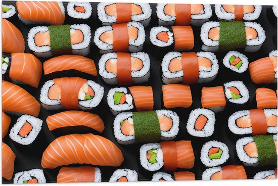 Vlag - Patroon van Verse Japanse Sushi - 75x50 cm Foto op Polyester Vlag
