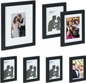 Relaxdays fotolijst set van 7 - fotokader met passepartout - wissellijst staand - collage - zwart