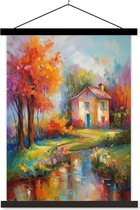 Posterhanger incl. Poster 90x120 cm - Schoolplaat - Landschap - Kleurrijk - Olieverf - Kunst - Textielposter - Zwarte latten