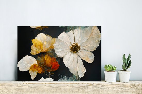 Wanddecoratie Metaal - Aluminium Schilderij Industrieel - Bloemen - Planten - Zwart - Wit - 30x20 cm - Dibond - Foto op aluminium - Industriële muurdecoratie - Voor de woonkamer/slaapkamer