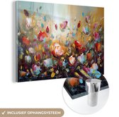 MuchoWow® Glasschilderij 90x60 cm - Schilderij acrylglas - Bloemen - Kunst - Natuur - Olieverf - Foto op glas - Schilderijen
