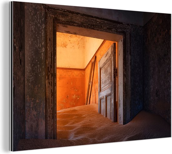 Décoration murale Métal - Peinture Aluminium Industriel - Porte - Sable - Maison - Architecture - 120x80 cm - Dibond - Photo sur aluminium - Décoration murale industrielle - Pour le salon/chambre