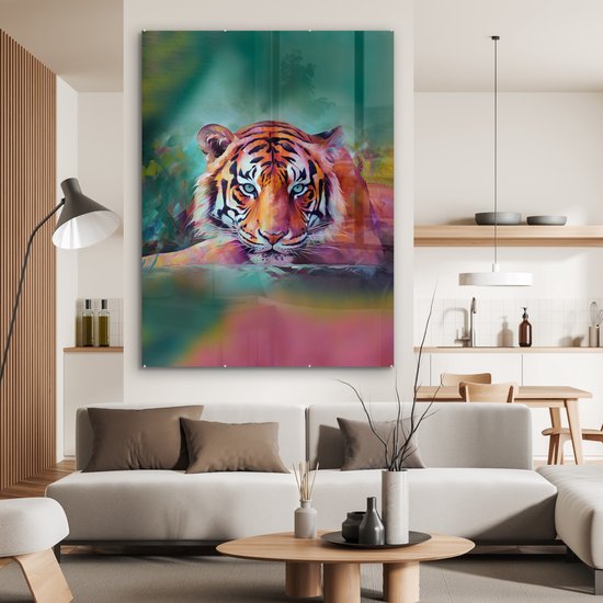 MuchoWow® Peinture sur verre 120x160 cm - Peinture sur verre acrylique - Tigre - Peinture à l'huile - Animaux - Art - Photo sur verre - Peintures