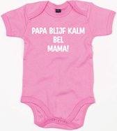 Baby Romper Papa Blijf Kalm Bel Mama - 0-3 Maanden - Bubble Gum Pink - Rompertjes baby met tekst