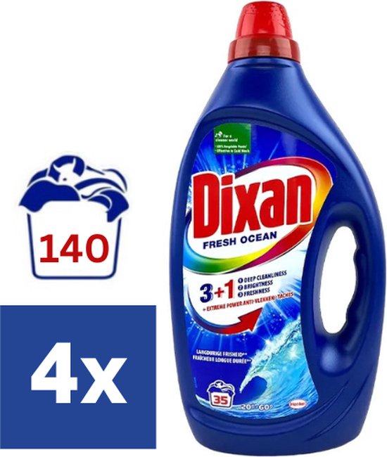 Dixan Fresh Ocean Vloeibaar Wasmiddel - 4 x 1.750 l (140 wasbeurten)