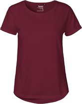 Dames Roll Up Sleeve T-Shirt met ronde hals Bordeaux - XL