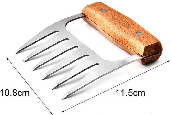 GrillX Luxe Meat Claws - Manche en bois - Griffes à viande en acier inoxydable - Broyeur à viande - Porc effiloché, poulet - Accessoires de BBQ